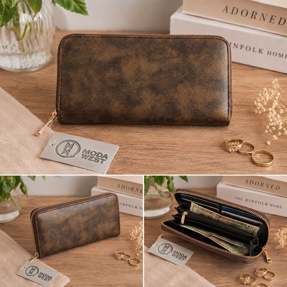 Moda West Bronze Metallic Zip Around Clutch Wallet New with Tags